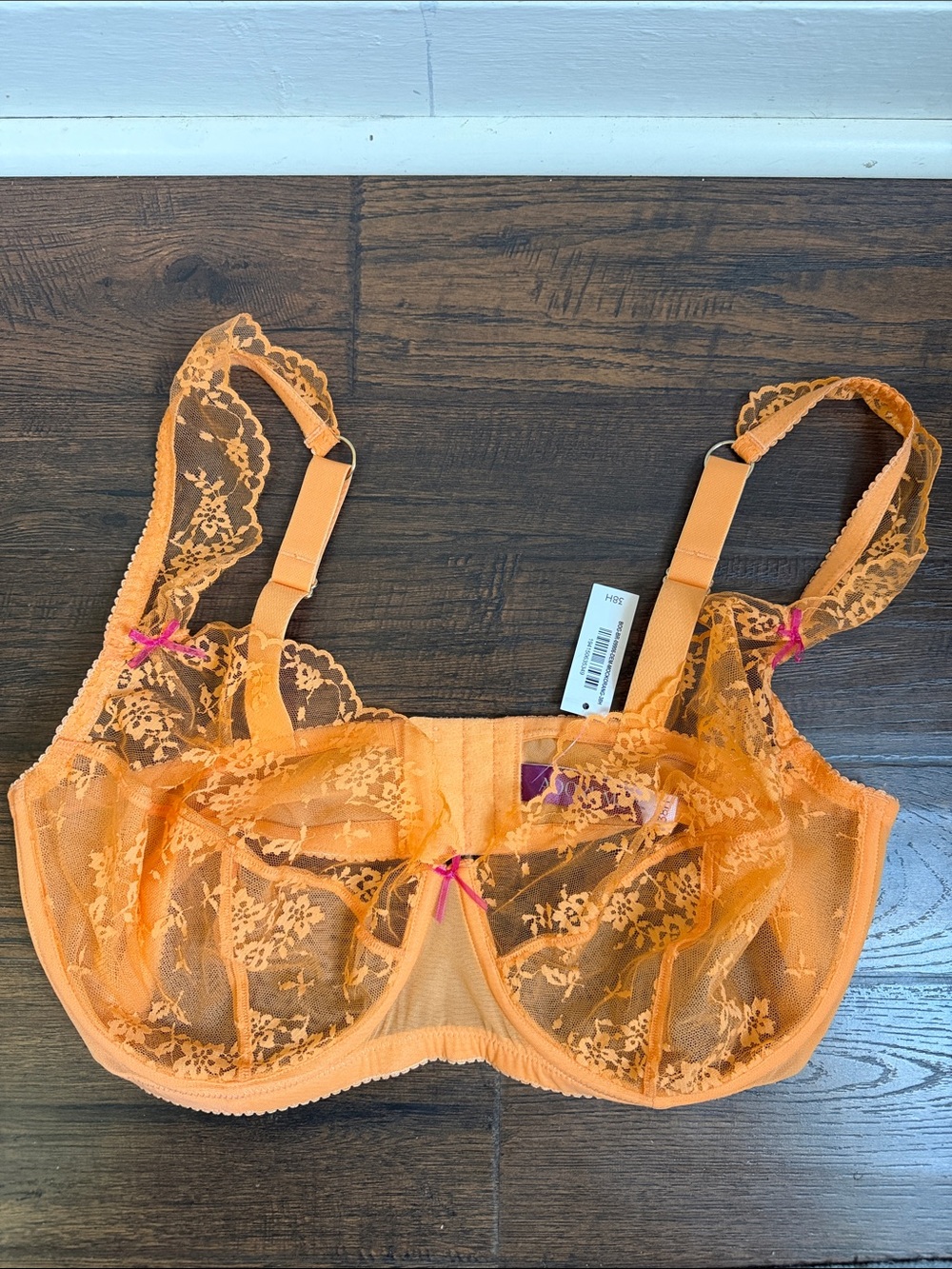 Adore Me Orange Sheer Lace Unlined Underwire Bra